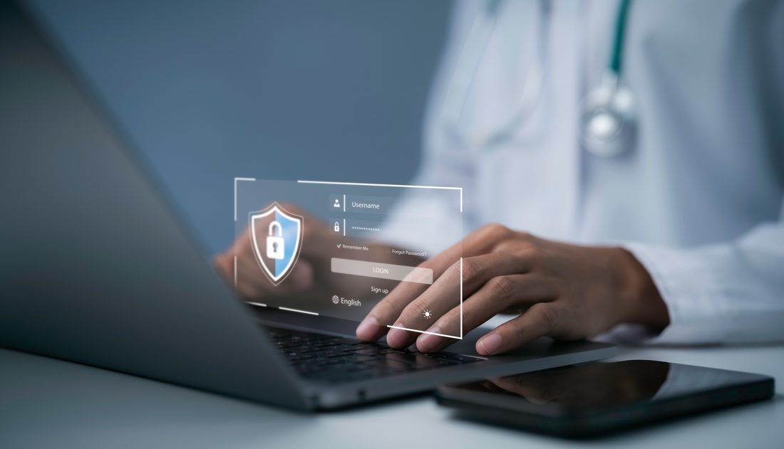 A clinician securely signing in to a device